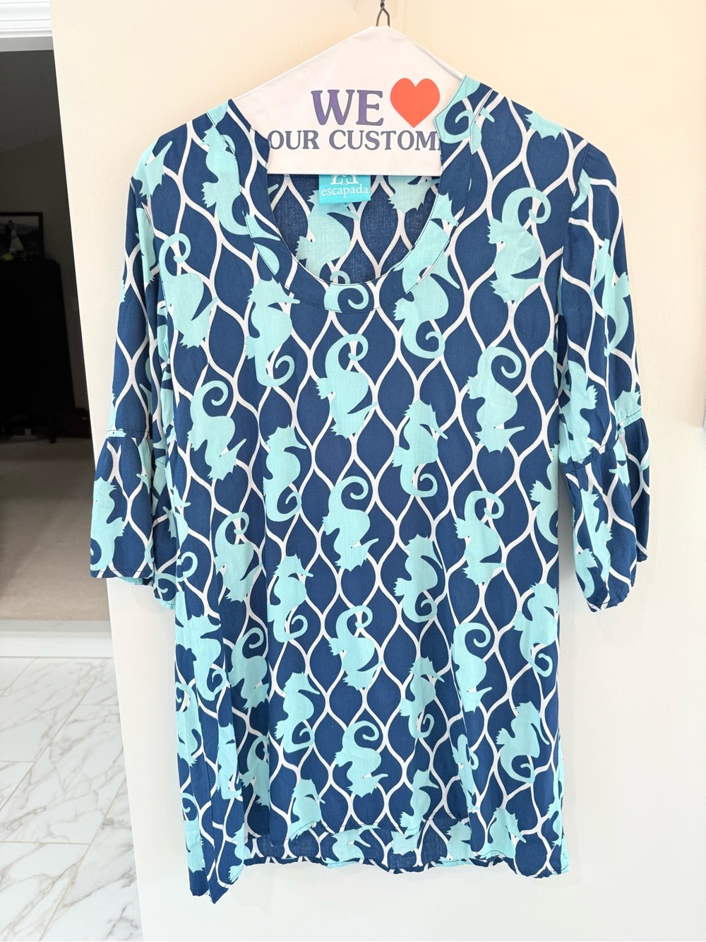 Escapada Navy and Aqua Seahorse-Print Tunic